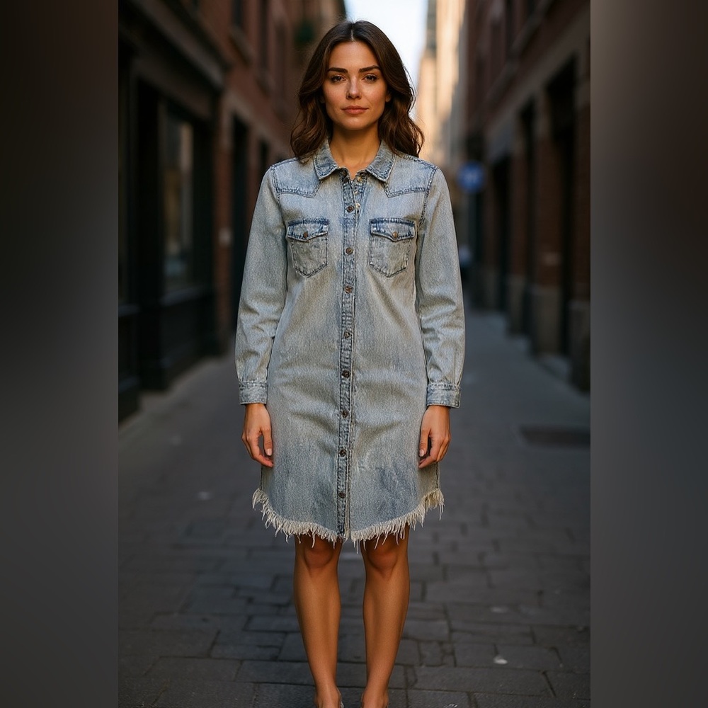 Lucky Brand Frayed Hem Denim Dress